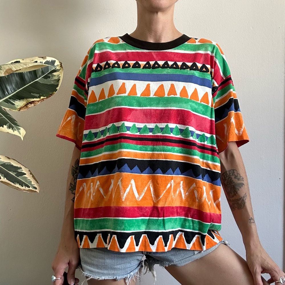 Vintage Benetton Tribal Print Tee - Picture 2 of 9